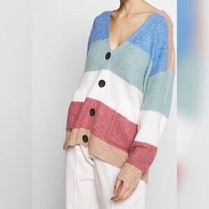 American Eagle Multi Color Striped Button Front Pocket Cardigan Sweater Size M